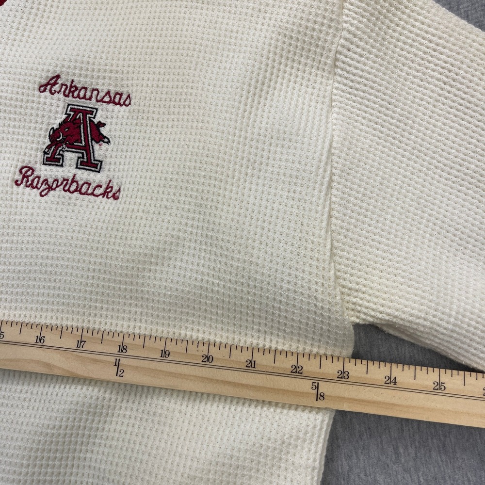 Vintage Arkansas Razorbacks Sweater Mens XL White Waffle V Russell Athletic USA - Picture 9 of 11